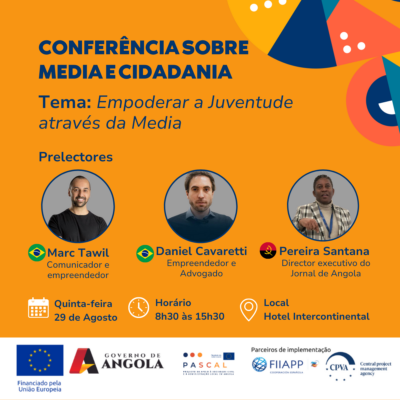 Conferência Media e Cidadania com bandeiras